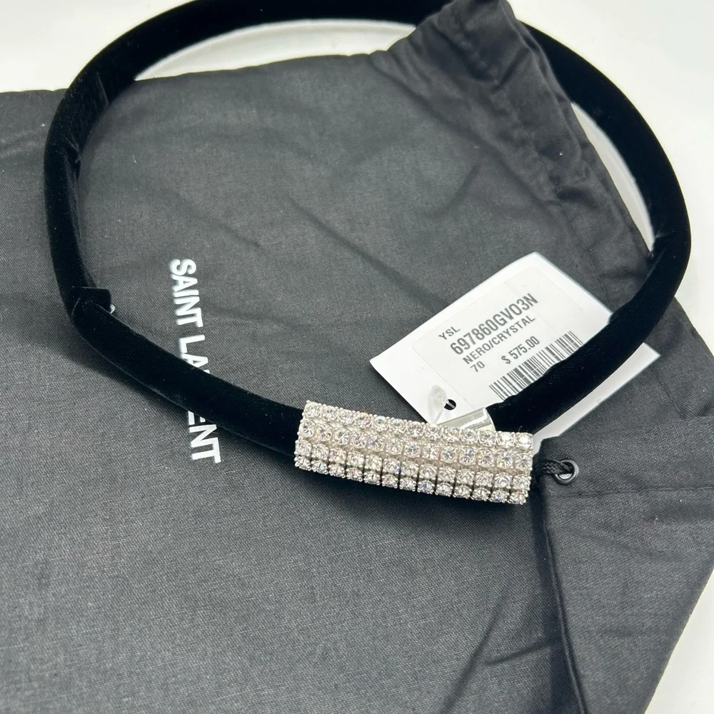 Saint Laurent ysl women's Black Velvet Choker necklace with Silver crystals